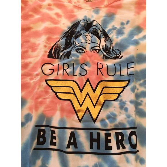 Medium Wonder Woman Pink Blue Tie Dye "Girls Rule" Sweatshirt New Pullover Crew - Picture 3 of 8